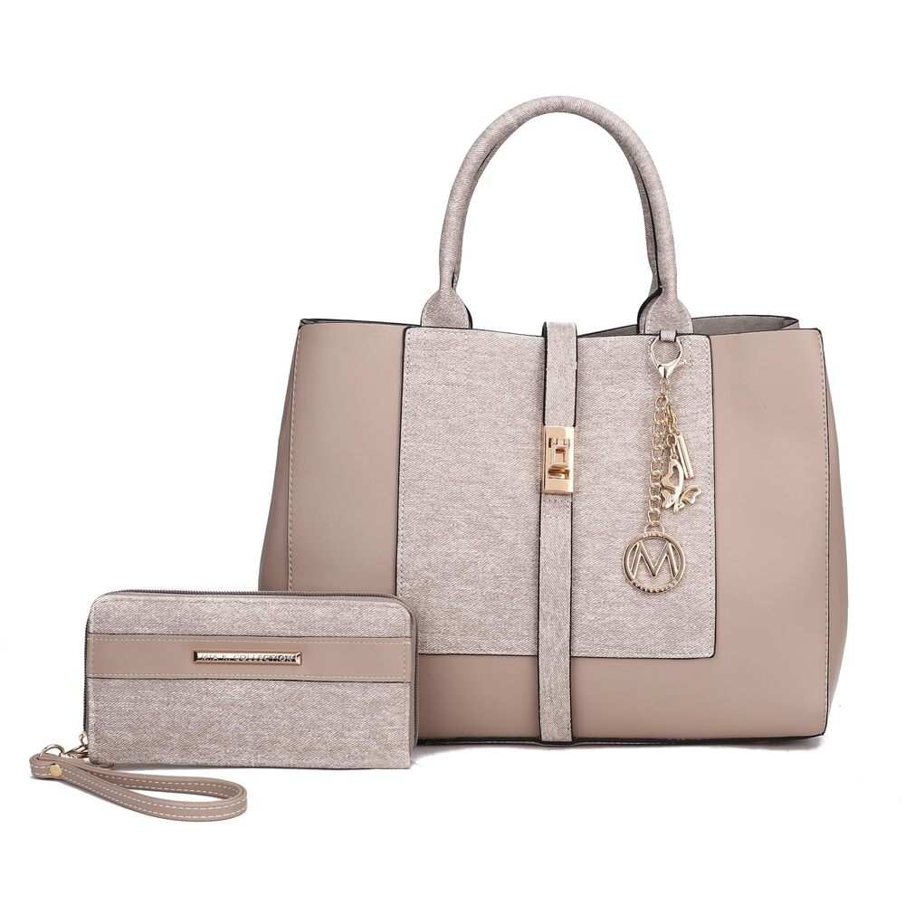 9864 Crossbody Denim Satchel-Tote Bag , Wristlet Wallet Purse Set, PU